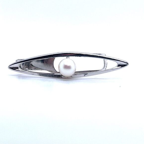 Mikimoto Estate Akoya Pearl Men Tie Clip Silver 7 mm M330 - Picture 1 of 5